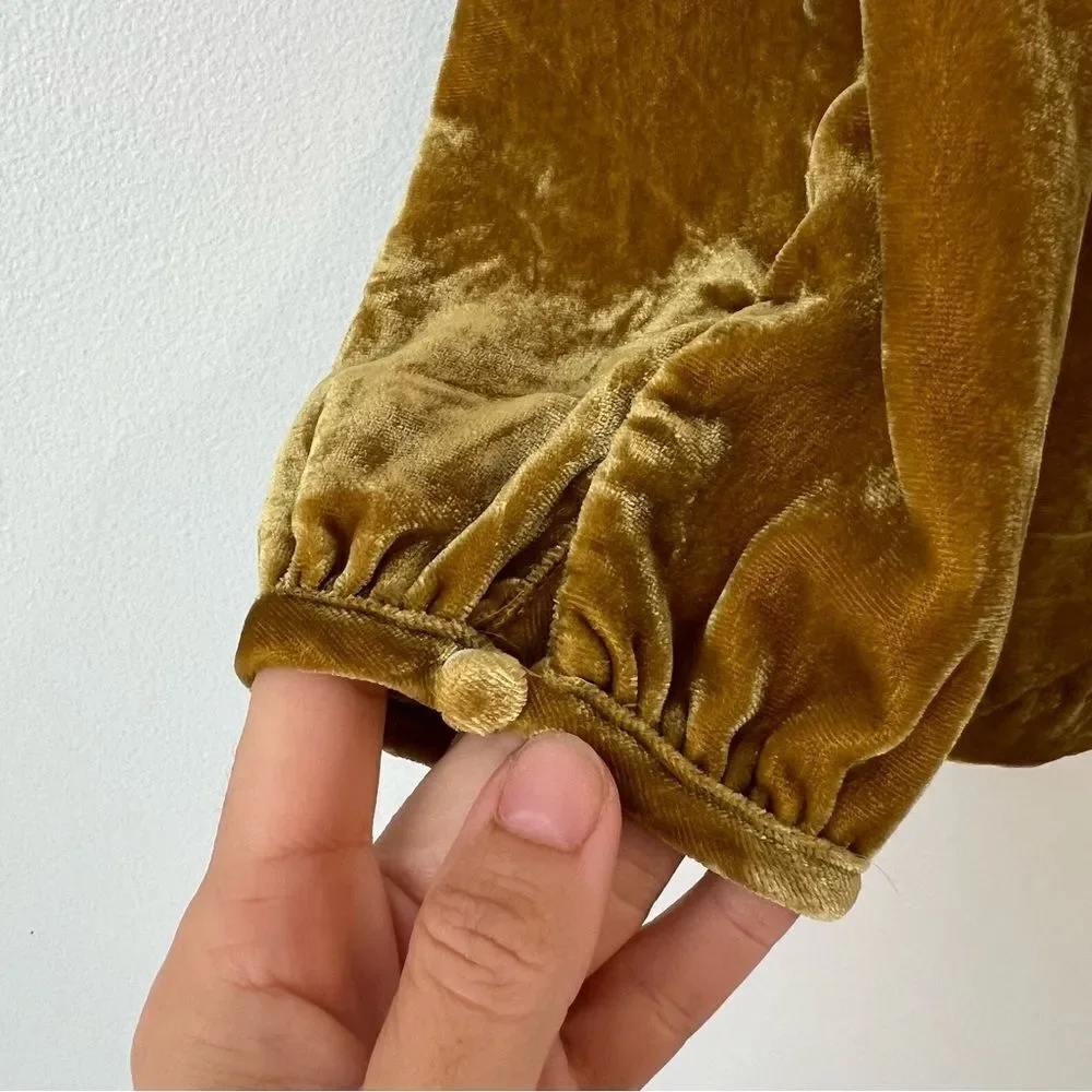 J. Crew Faux Wrap Velvet Long Sleeve Blouse Size 2 in Mustard Yellow